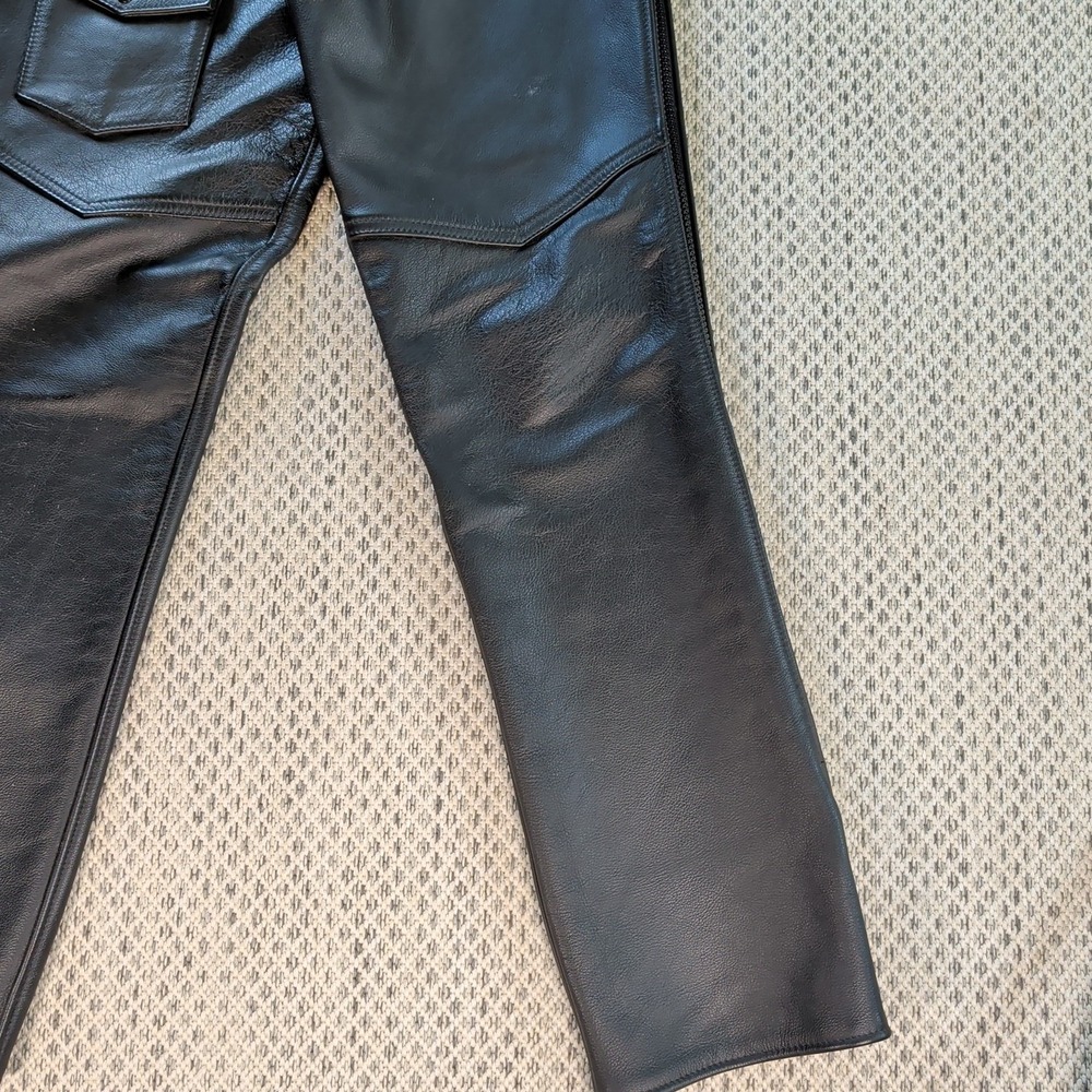 Vtg 90s JUST LEATHER Black Motorcycle CHAPS Handmade USA Mens Large 36-40x35 EUC - Picture 14 of 16